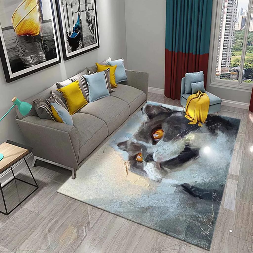 Cute Cat Oil Painting Carpet Bathroom Modern Non-slip Door Mat Kitchen Home Living Room Bedroom Funny Kitty Decor Floor Area Mat