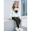 Girls' Heart Print Casual Comfortable Soft Loose Pullover Sweatshirt and Leggings 2-Piece Set, New Autumn/Winter, Playful, Sweet and Cool Style