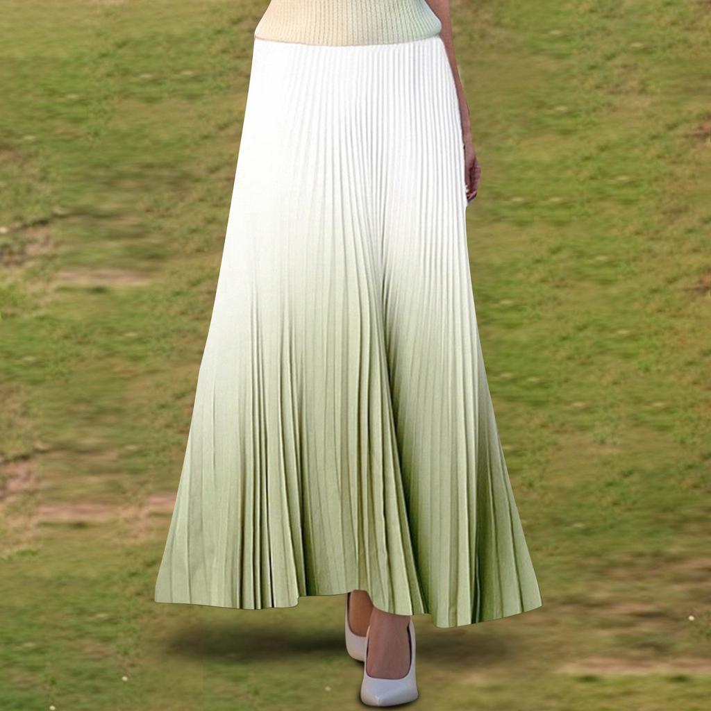 Women's  Casual Pleated Gradient Skirt, Pleated A-line Skirt, Large Swing Floor-length Skirt
