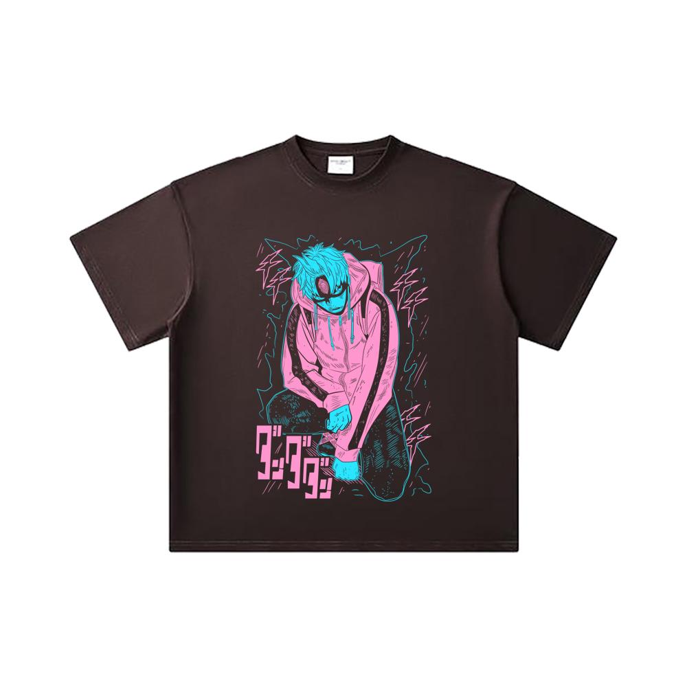 260 GSM Double Yarn 32 Count 100% Cotton Dandadan V17 Jiji Black Print Unisex Heavy Cotton T Shirt