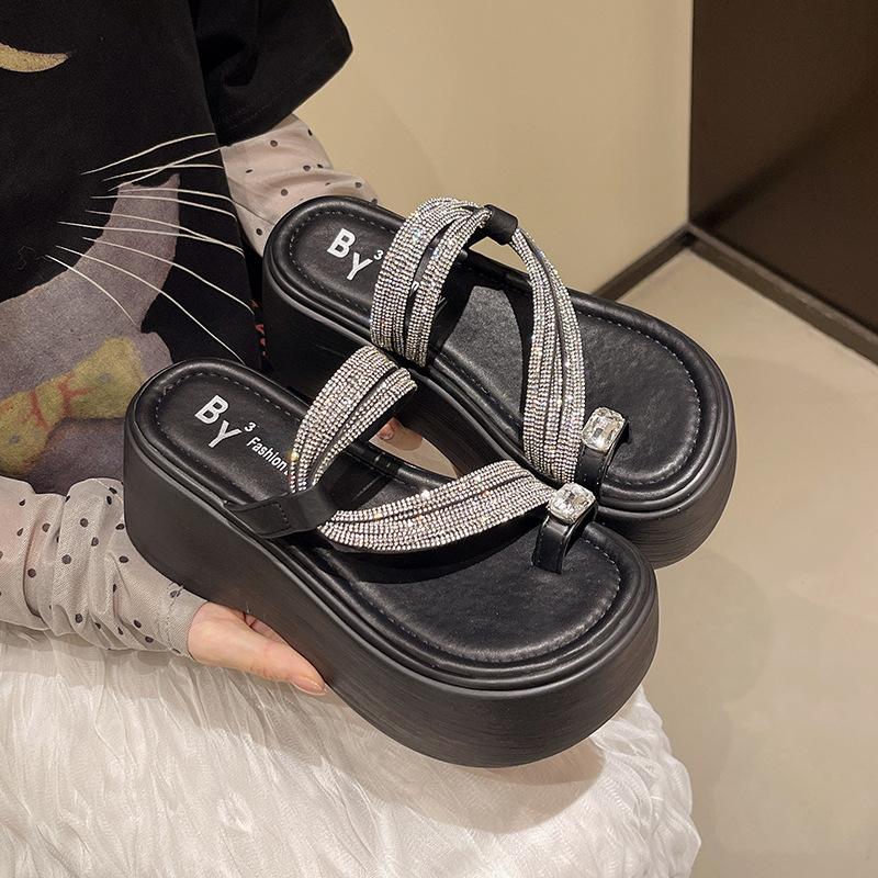 

Seaside slippers women s summer new high-end thick-soled outer wear with skirt beach black height-enhancing cool slippers 34