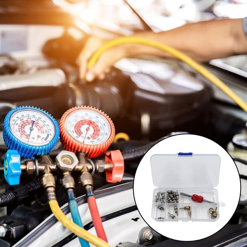 Multiple Vehicle AC Valves Core Replacement Set With Removal Tool Long Lasting Metal Cores For Vehicle Air Conditioning