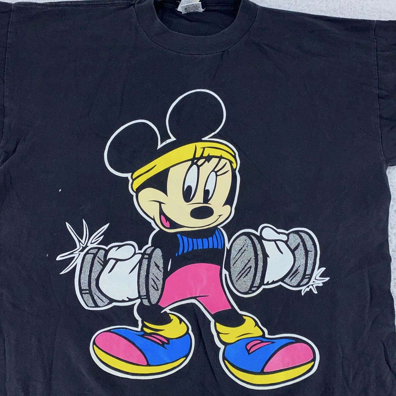 Vintage 90s Minnie Mouse Workout T-Shirt Large Disney Gym Mickey Cartoon Tee XL