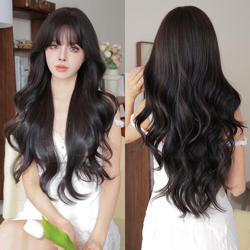 Professional  WIGS Long Body Wavy Sakura Pink Wig for Sweet Girl High Density Synthetic Loose Curly Hair Wig with Bangs Beginner Friendly