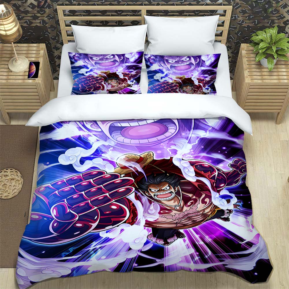 A Comfortable 3D Cartoon Comic Book Series "One Piece" Bedding Set, Including Duvet Cover, Pillowcases, and A Children's Set.