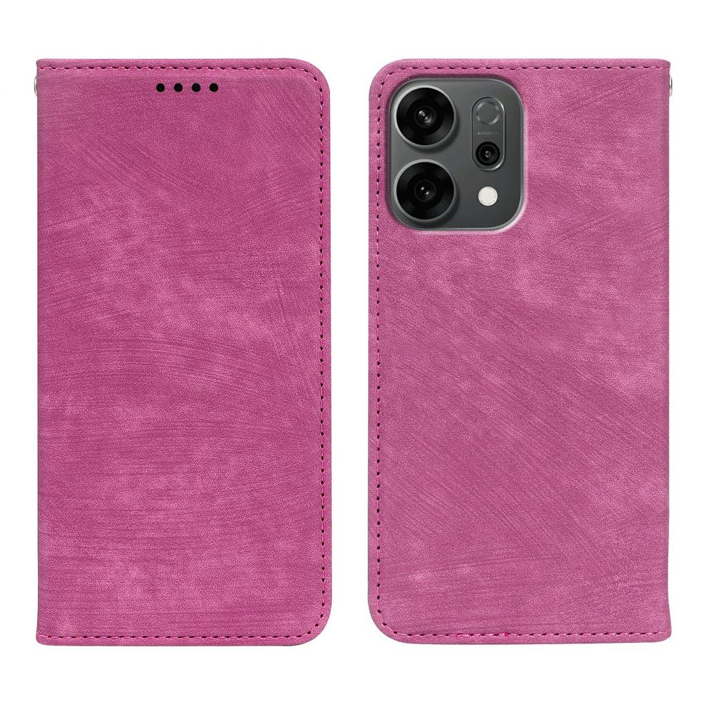 For Oppo Reno14 5G (Global) Case Strong Magnetic Leather Wallet Phone Cover with Striped Texture