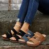 Women's slippers slope heel thick bottom one-character retro flower round head fish mouth