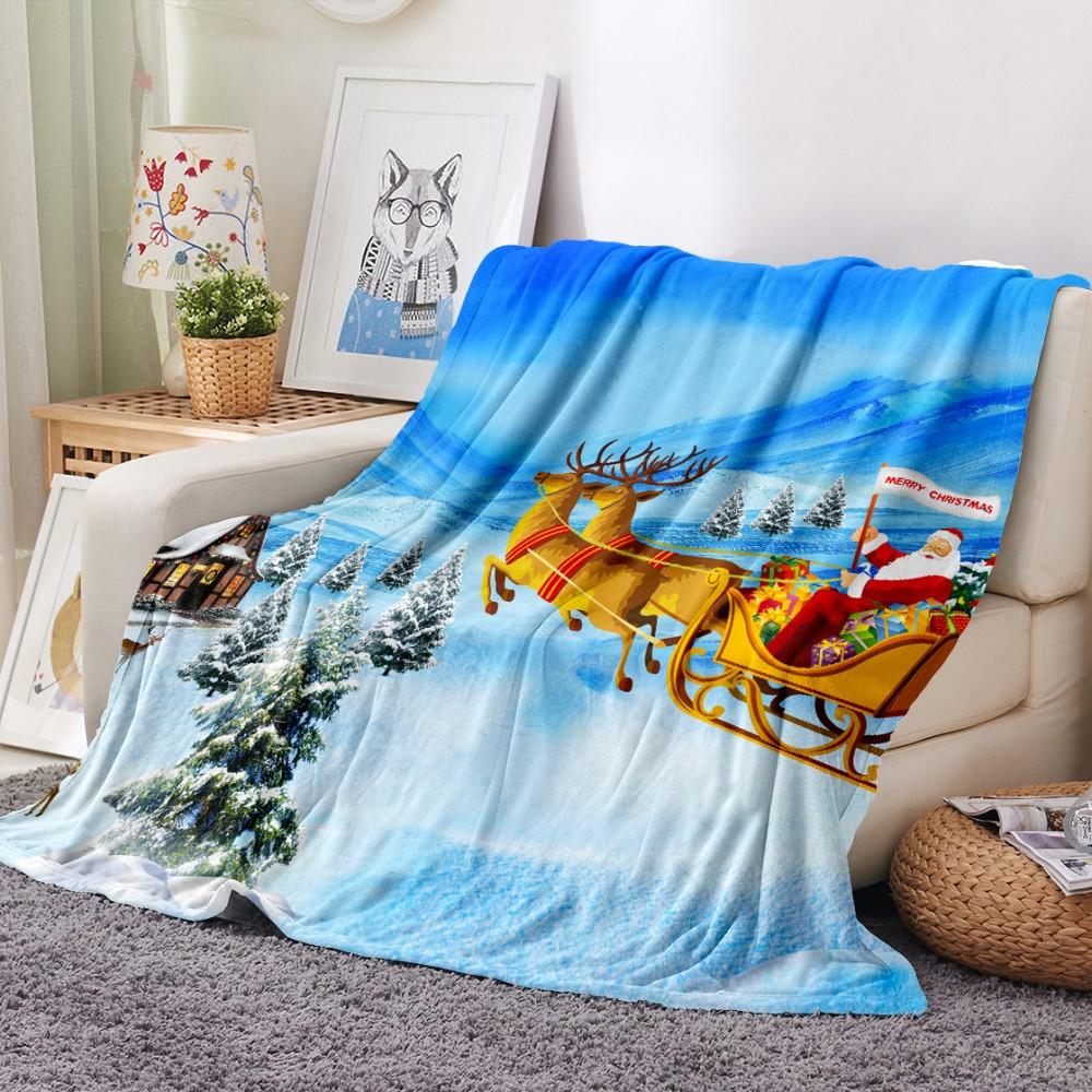 Merry Christmas Flannel Blanket 3D Print Cartoon Happy New Year Soft Blanket for Bedroom Fashion Throw Blanket Party Blanket