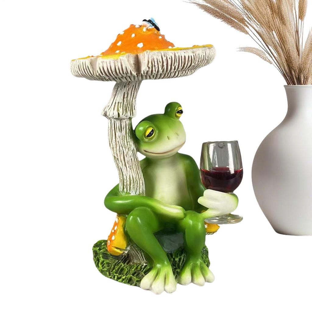 Mushroom Red Wine Glass Frog Decor Cute Funny Artistic Desk Sculpture Frog Decorations For Garden Outdoor Desk Yard Office Home