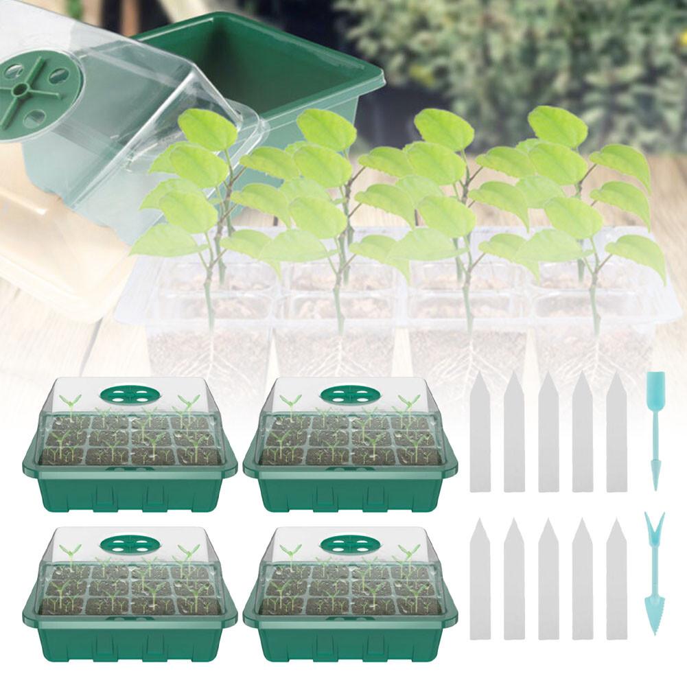 4Pcs Mini Greenhouse 12-Compartments Indoor Greenhouse Propagation Greenhouse Nursery Box Air Vent