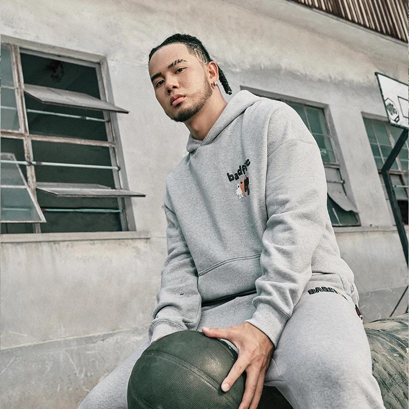 Li Ning Badfive Schriftzug Kapuzenpullover Fleece Sweatshirt Unisex Sweatshirt Hellgrau AWDT879-2
