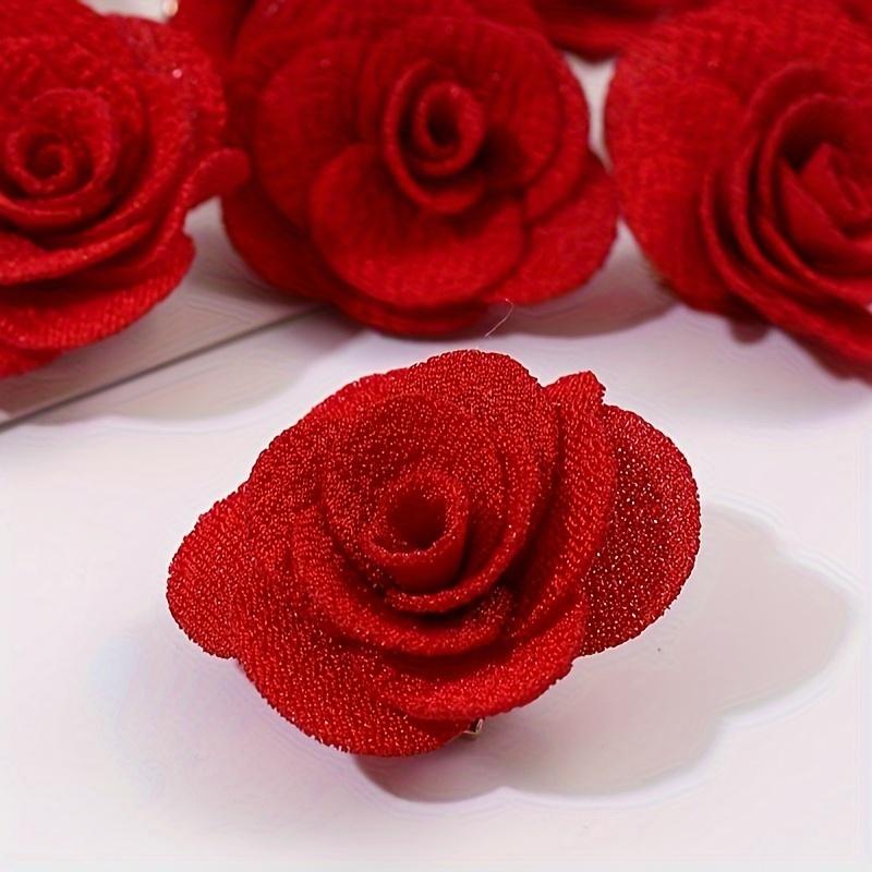 10PCS/Set Romantic Red Fabric Rose Flower Hair Clips - Soft, Elegant, Perfect for Valentine's Day, Party, Wedding