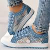Women's Floral Mesh & Synthetic Cover Casual Sneakers - Breathable Low-Top Lace-Up Round-Toe Spring Shoes with PU Sole for Casual Attire