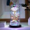 Galaxy Rose Lamp with Butterfly & Colorful LED Lights Artificial Rose in Glass Dome Battery Powered Romantic Gift for Wedding Home Decor