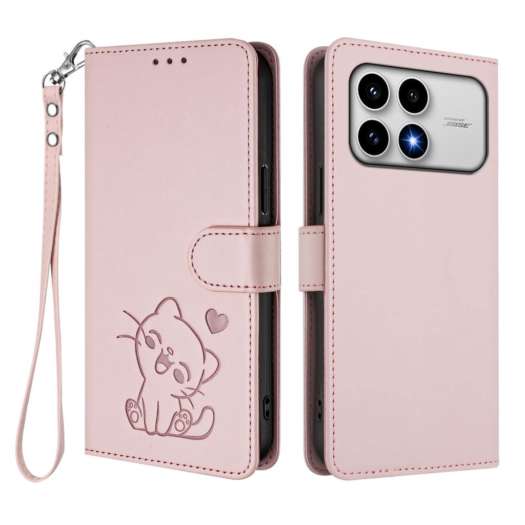 For Xiaomi Redmi K90 5G Wallet Case with Wrist Strap Love Cat Pattern Imprint Leather Phone Cover