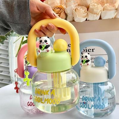 Creative With Straw Kids Water Sippy Cup Plastic Cartoon Portable Drink Bottle 600/800ml Cute Transparent Bottle Home