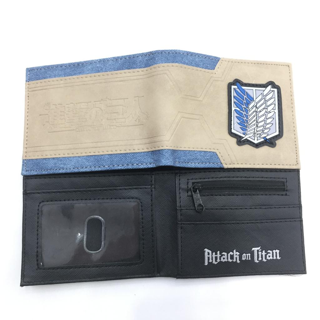 Attack on Titan Peripheral Wallet Brief Folding Mikasa Levi Survey Corps Wings of Freedom Leather Wallet Coin Purse Men