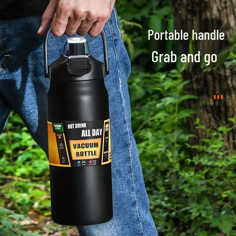 304 Stainless Steel Large Capacity Thermos Mug with Double Handle - Portable Mountaineering Water Bottle