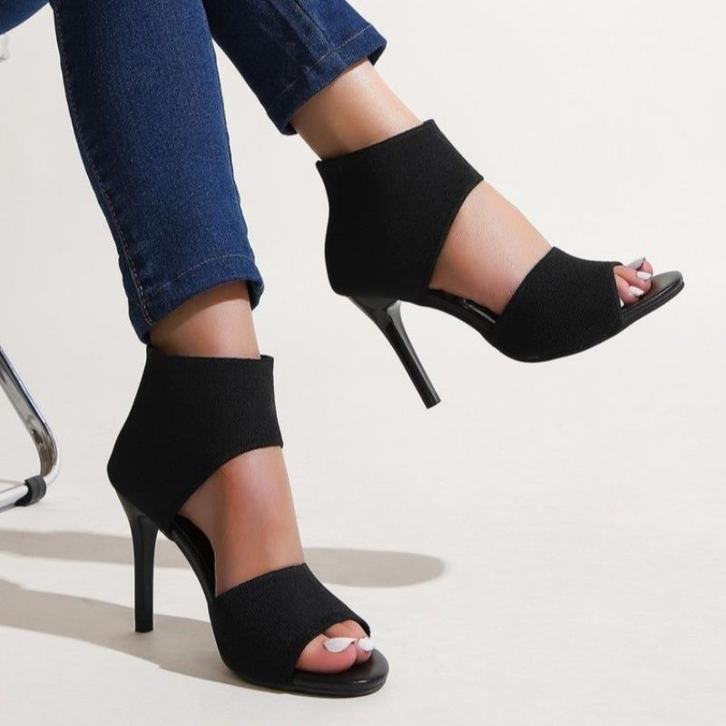 Flyweave High Heel Fish Mouth Sandals Women's Leopard Print Pointed Toe Open Toe Sexy Plus Size Shoes