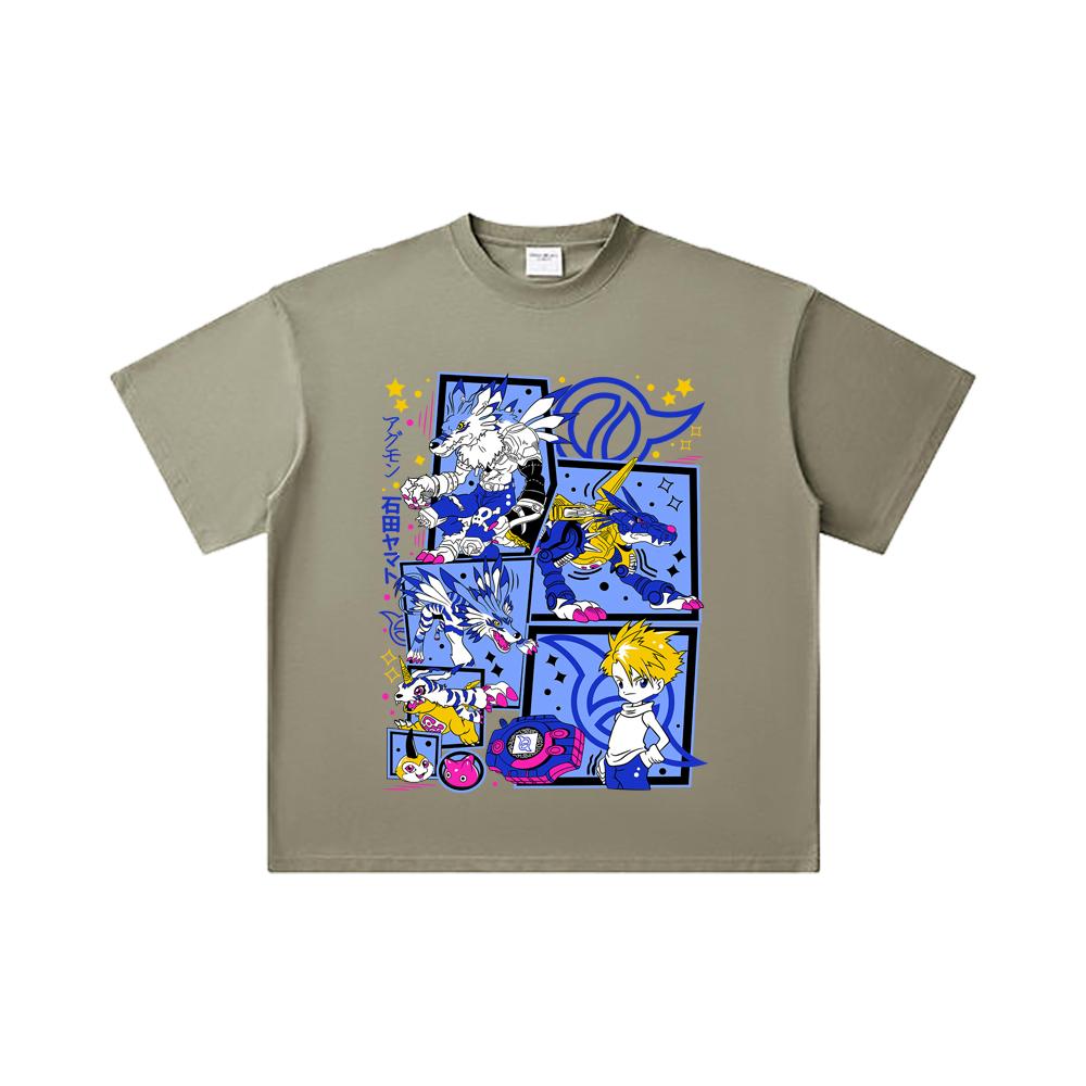 260 GSM Double Yarn 32 Count 100% Cotton Digimon V2 Garurumon Print Unisex Heavy Cotton T Shirt