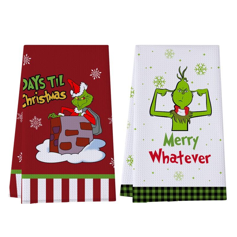 Christmas Grinch Waffle Kitchen Towel 380gsm Blend Printed Hand Bathroom