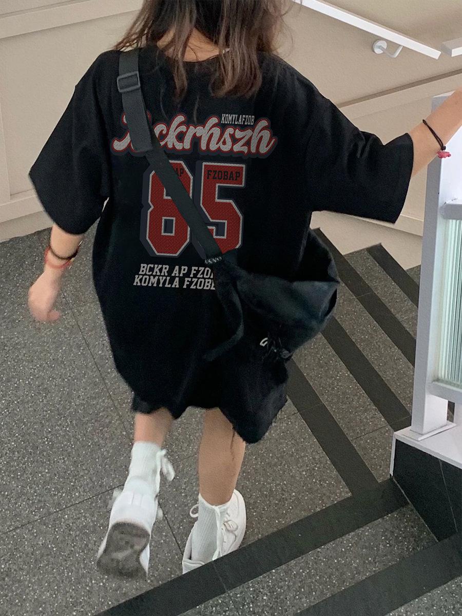 

Женская хлопковая футболка в американском ретро-стиле, черная, хип-хоп, свободного кроя, больших размеров, модный летний стиль M (80-100 jin) чёрный