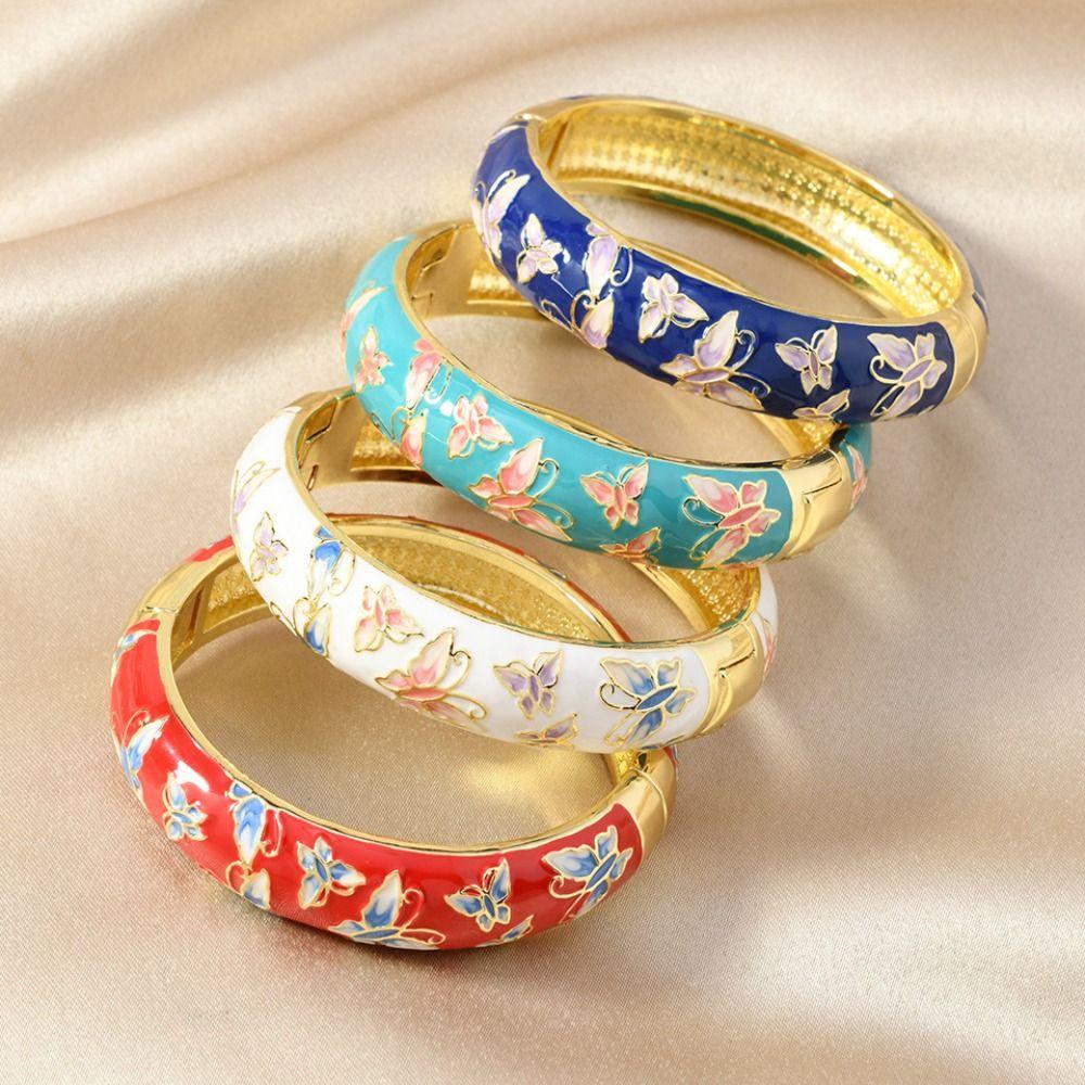 Open Peony Filigree Flower Bangle Traditional Cheongsam Bracelet Banquet