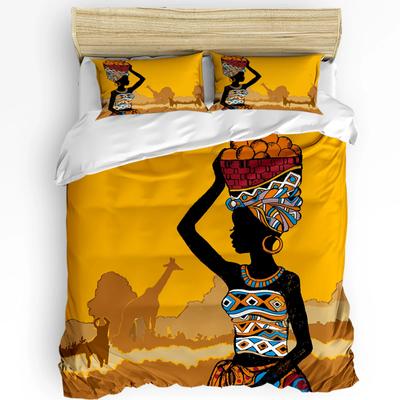 Funda Nórdica Mujer Negra Africana Jirafa Juego de Cama Ropa de Cama Textil para el Hogar Funda de Edredón Fundas de Almohada Dormitorio Juego de Cama Doble Sin Sábana