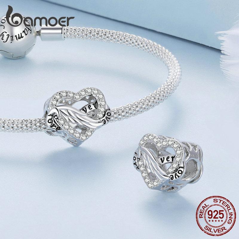 BAMOER 925 Sterling Silver Glittering  Eternal Heart Charm Beads for Women Original Bracelet and Bangle Charms Jewelry