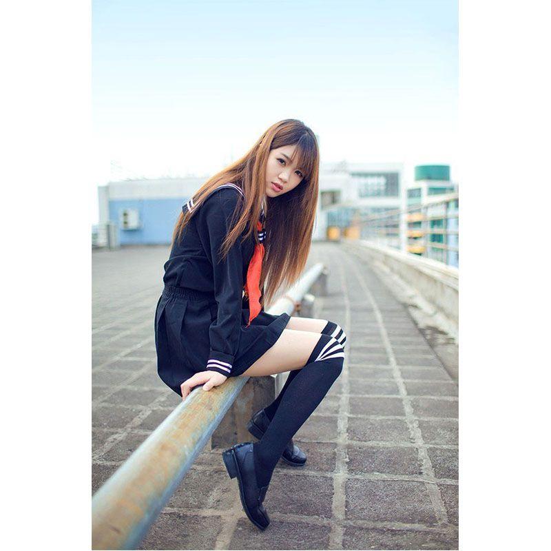 Elegant Women's Long Sleeve School Girl Uniform Sailor Dress For Cosplay Enthusiasts