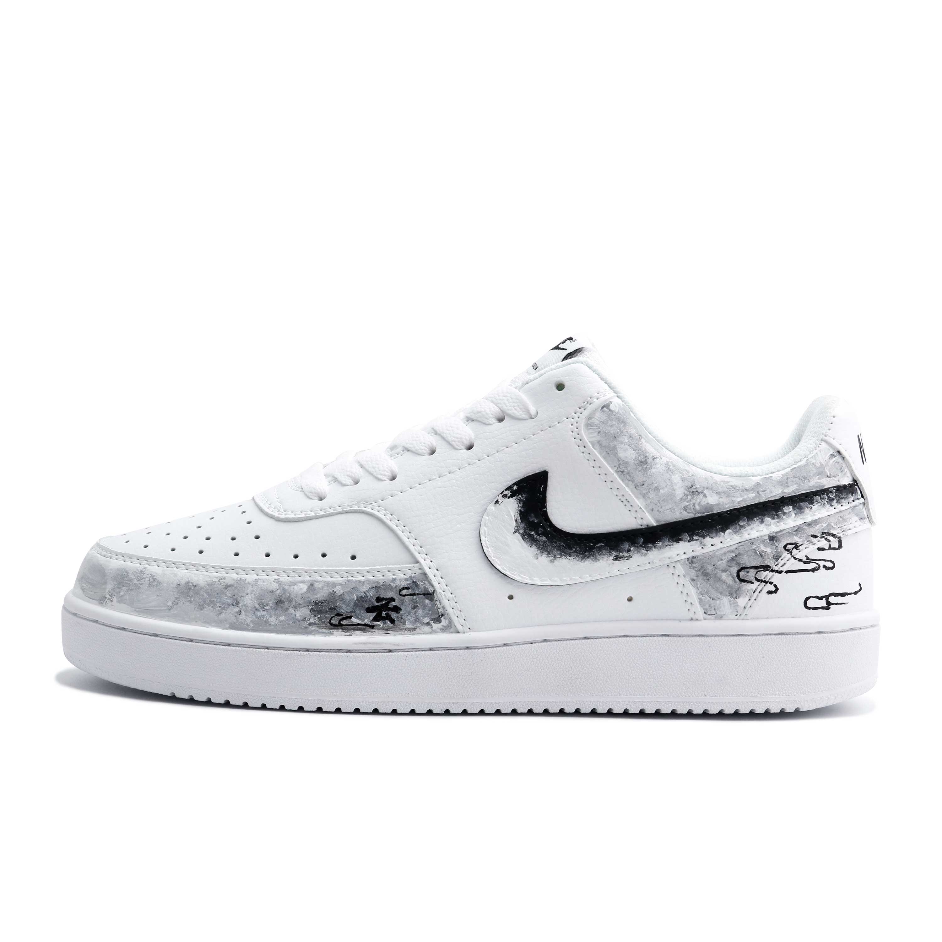 

Nike Court Vision 1 Ink Shadow Graffiti Leather Abrasion Resistant Low top Skateboard Shoes Unisex Black White Gray DH2987-101(team-1331) 39