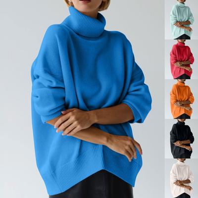 Damen-Rollkragenpullover, einfarbig, lockerer Langarmpullover, Strickpullover, weicher Pullover