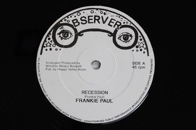 12-Zoll Schallplatte FRANKIE PAUL  Rezession  Eiserne Faust NINE3 OBSERVER UK Reggae Ska  Dub Gebraucht