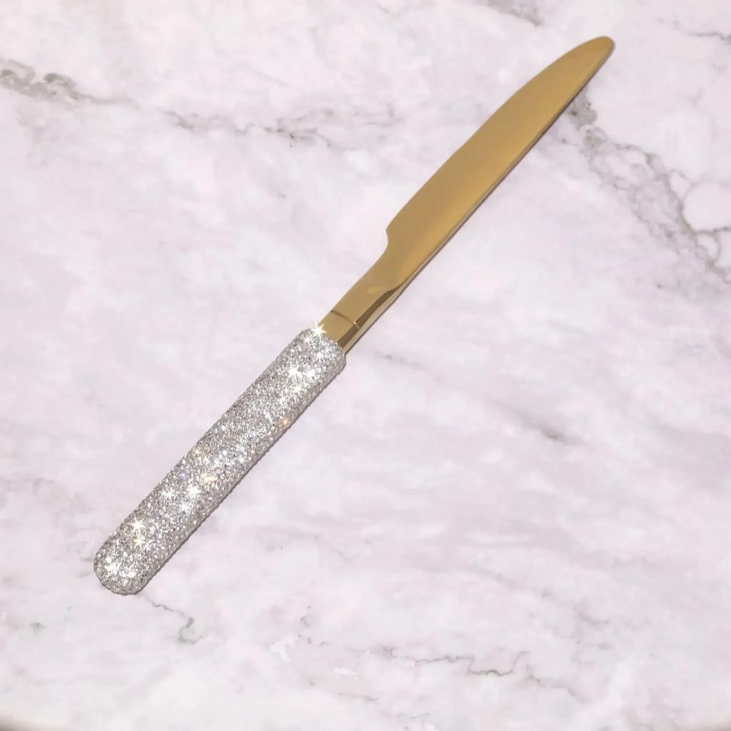 Luxury Spoon Fork Knife Set with Bling Sparkling Diamond 304 Stainless Steel Tableware Home Kitchen Wedding Supplies Cutlery