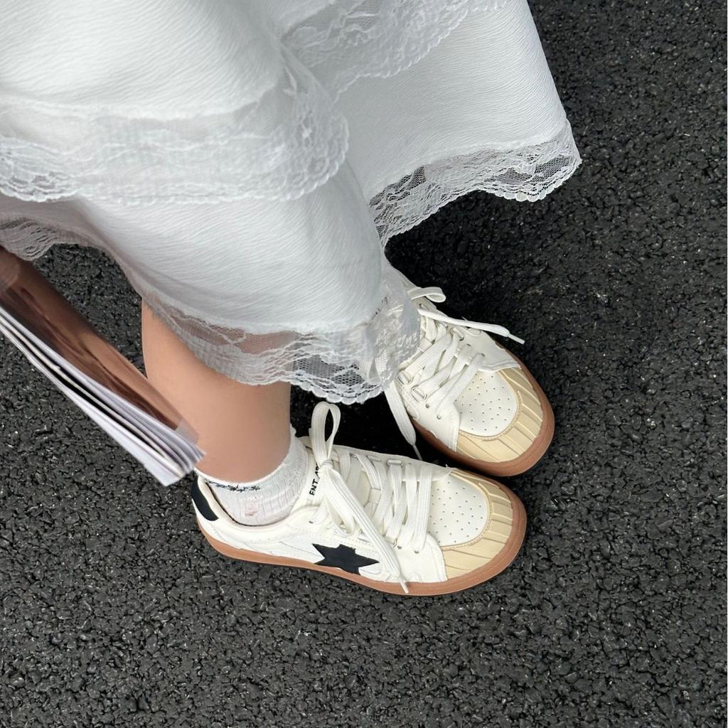 Star retro round head old star little dirty shoes 2025 new color matching lace-up casual sports little white board shoes women