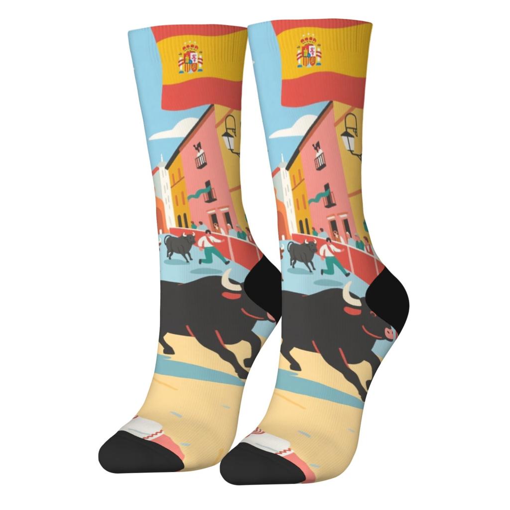 Spanish Cartoon Bull-running Festival Print Unisex Soft Skin-friendly Breathable Harajuku Style Daily Socks Hip-hop Novelty Gift