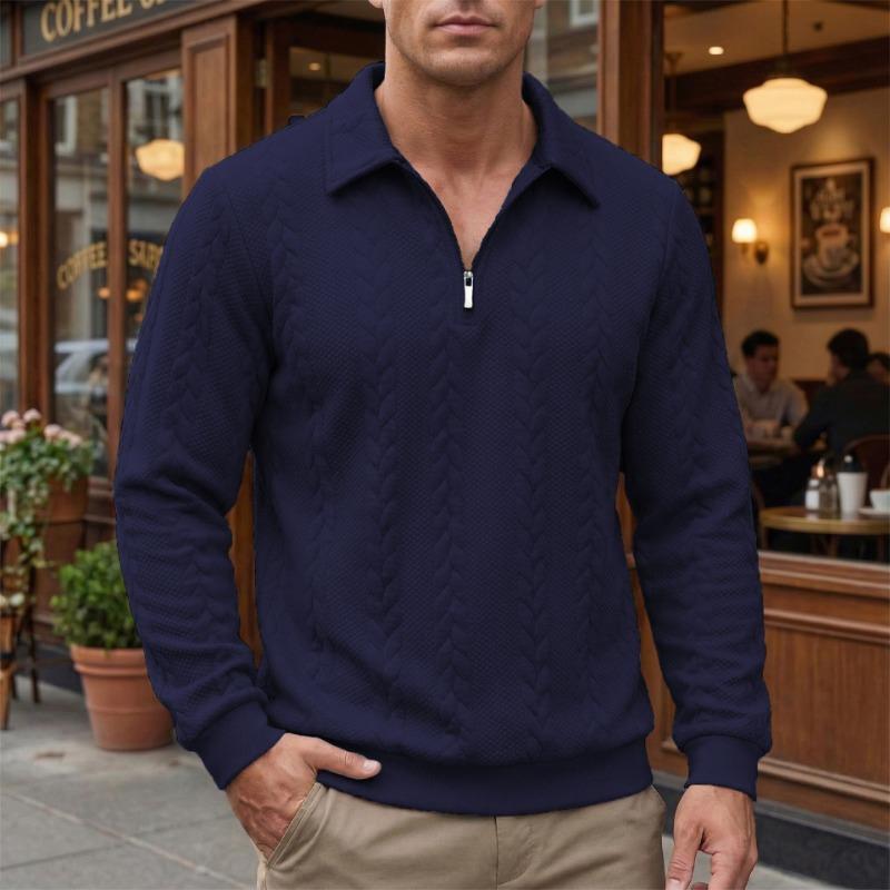 Men's Cable Knit Textured Half-Zip Polo Collar Sweater