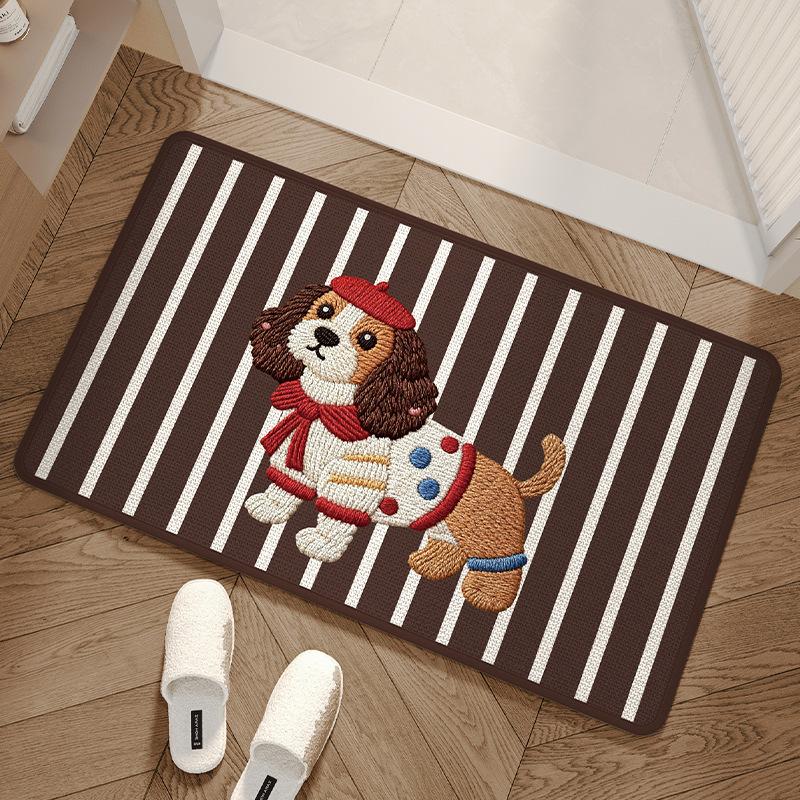 Cartoon Dog Floor Mat Cute Yarn Knit Style Absorbent Rug Non Slip Doormat for Bedroom Living Room Bathroom Home Decor