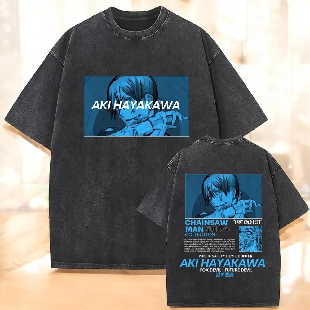 Chainsaw Man Power Blood Devil Vintage Wash Double-Sided Oversized T-Shirt, Unisex Anime Fan Streetwear Tee, 100% Cotton Casual Short Sleeve Top
