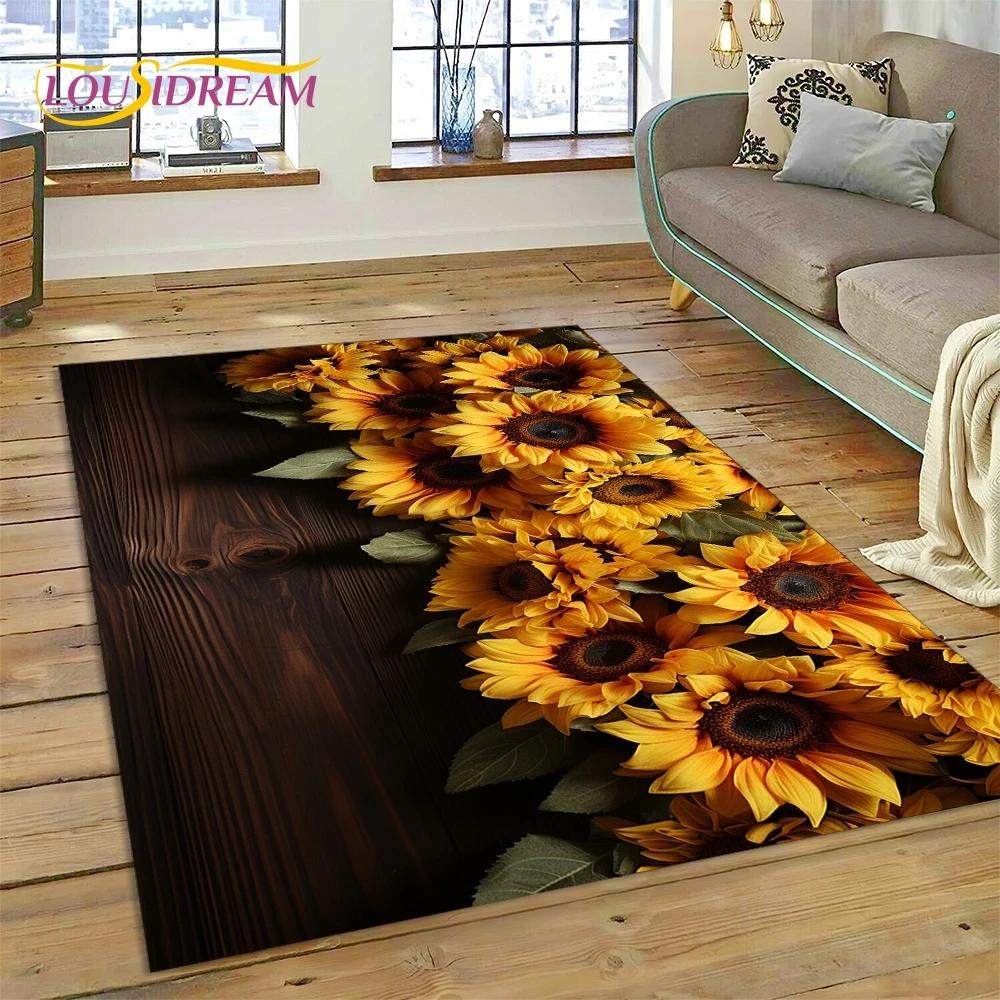 3D Dream Sun Flowers Nordic Daisy Rug Carpet for Living Room Bedroom Home Decor,Non-slip Decoration for Sofa Doormat Gifts Kid