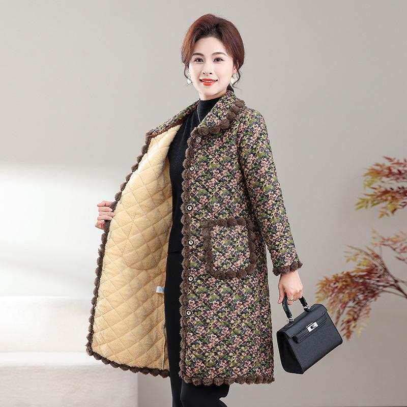 

Winter 2025 Plus Size Warm Mid-Length Cotton Jacket with Fleece for Older Adults 6XL (Recommended 165-180 jin) кавовий