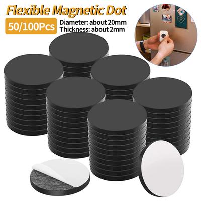 50/100 st 20X2mm Flexibel Magnetisk Punkt Magnetisk Rund Självhäftande Rund Gummi Mjuk Magnetisk Ark för Kylskåp DIY Hantverk