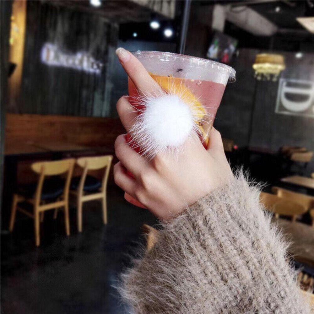 Opening Adjustable Pompom Fur Ball Ring Alloy Ring Cute Fur Ball Mink Hair Finger Ring  Women
