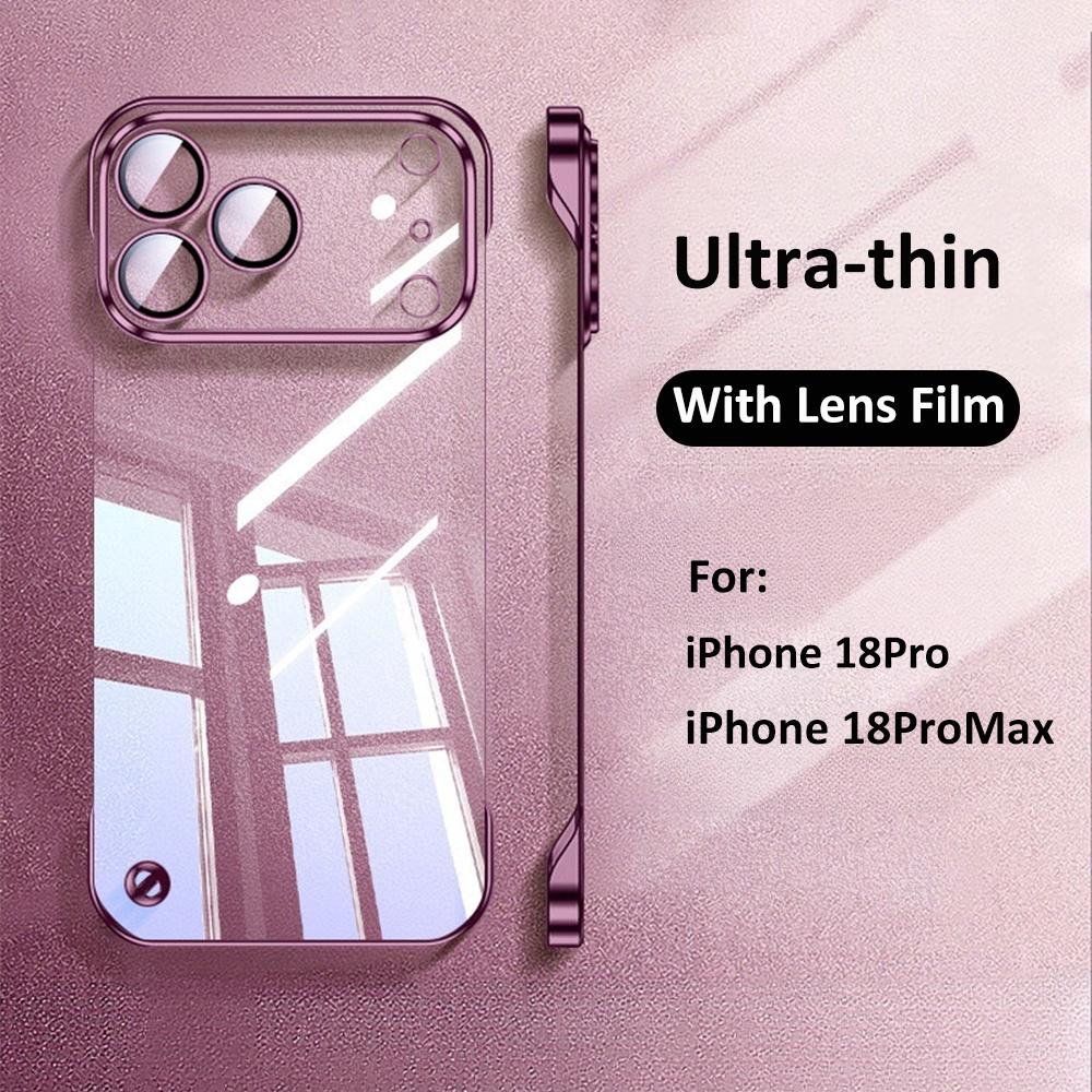 Ultra Thin Plating Clear Hard PC Phone Case For iPhone 18 17 16 15 14 Pro Max Lens Protection Shockproof Frameless Cooling Cover