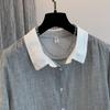 Lapel Contrast Color Quarter Sleeve Shirt Women's Retro Versatile Commuting Casual Loose Top
