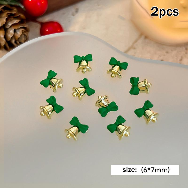 

2pcs Christmas Bell Nail Art Charms with Red Bowknot Luxury Crystal Aurora Bell Pendant for New Year Festive Nail Decoration