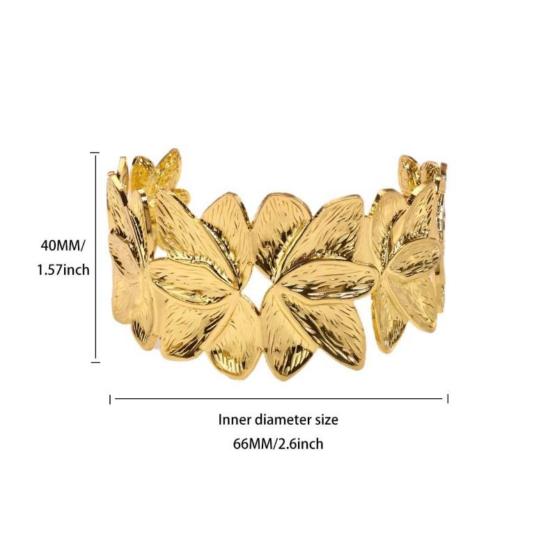 Personality Exaggerated Wide Version Feather Flower Opening Bracelet Women's Metal Wind Niche Versatile Light Luxury Jewelry