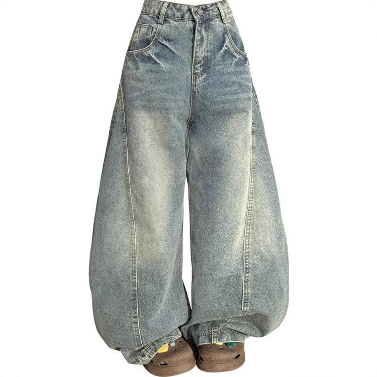 Dammode Jeans med hög midja och retro svärdsform - Vår/Höststil, Stilfulla vida byxor