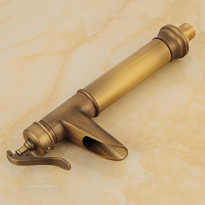 Basin Faucets Antique Brass Waterfall Bathroom Vessel Sink Faucet Single Handle Hole Deck Wash Mixer Water Tap WC Taps ZLY-1909
