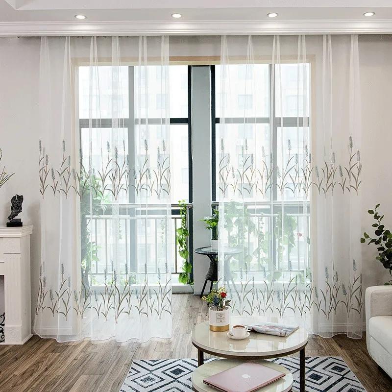 

Современные тюлевые шторы с вышивкой из колосьев пшеницы для гостиной, спальни, окна, прозрачные шторы, жалюзи, драпировка, вуаль, кухонный декор на заказ 150*270CM 1PCS синий